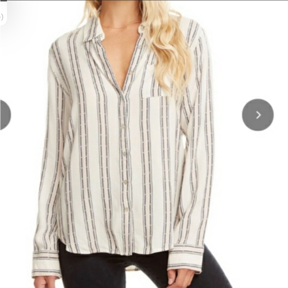 Chaser Classic Long Sleeve Striped Button Down Top Size Medium